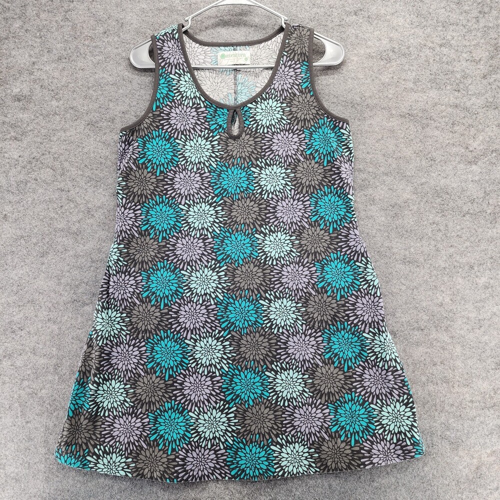 Aventura Dress Womens Size Medium Sleeveless Floral Gray Teal Pockets